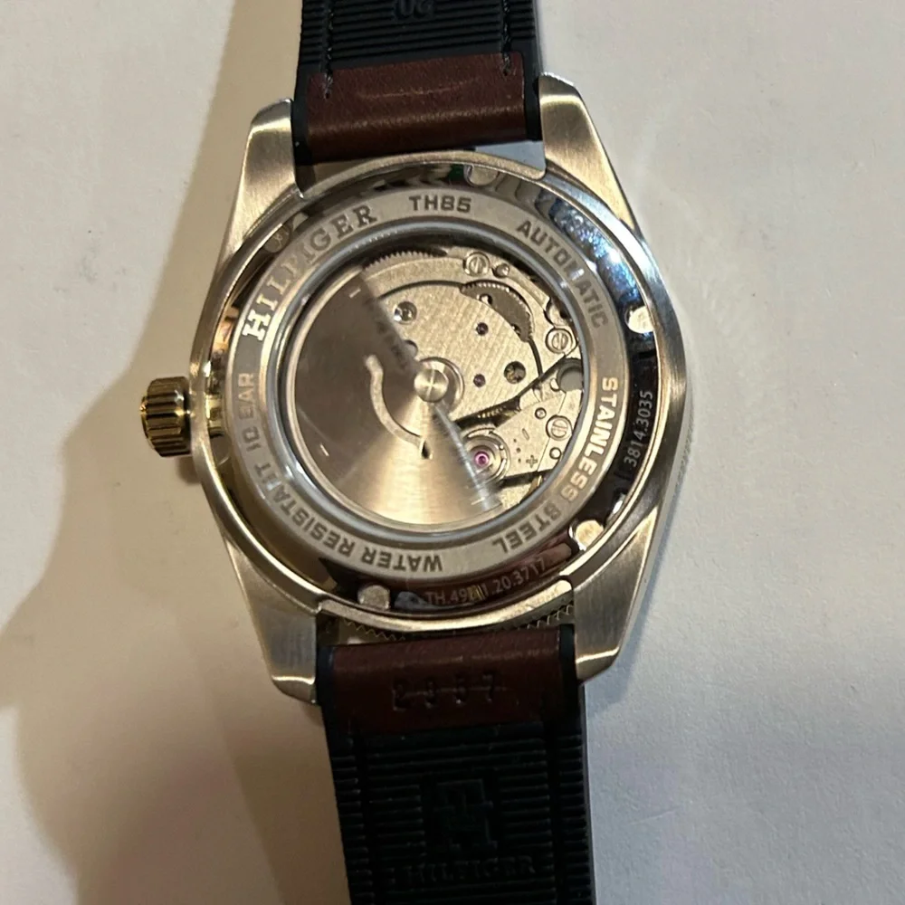 Tommy Hilfiger Automatic Watch With 40mm Black Face & Leather & Silicone Band